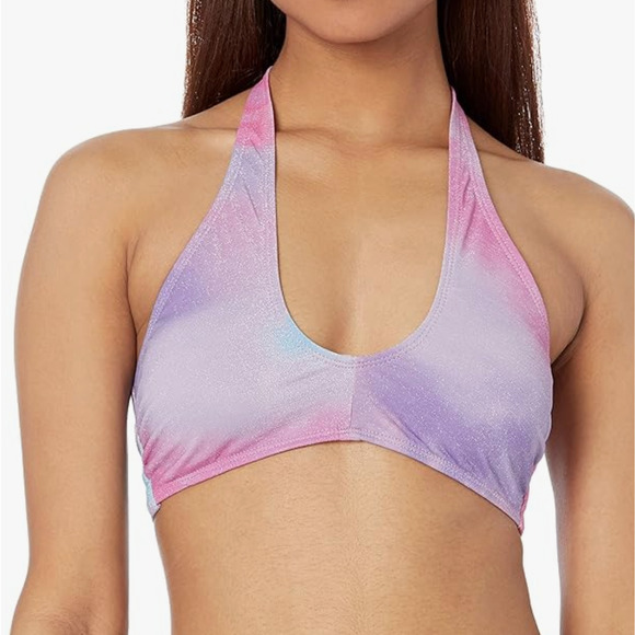 BCBG Shimmer Rainbow Bikini Convertible Keyhole Halter Swim Top Large NWT - Picture 3 of 4